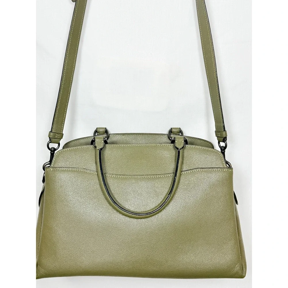 COACH Mini Lillie Carryall Crossgrain Leather Satchel Crossbody Dark Olive Green